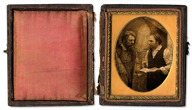 Tintype case showing ghost photo.